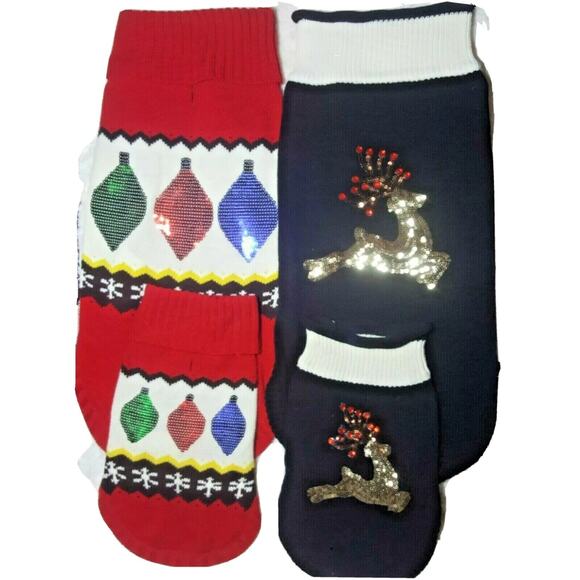 Set of Pet Dog Sweater Puppy Sequin Christmas Costume Winter Warm Shirt Clothes - Picture 4 of 4